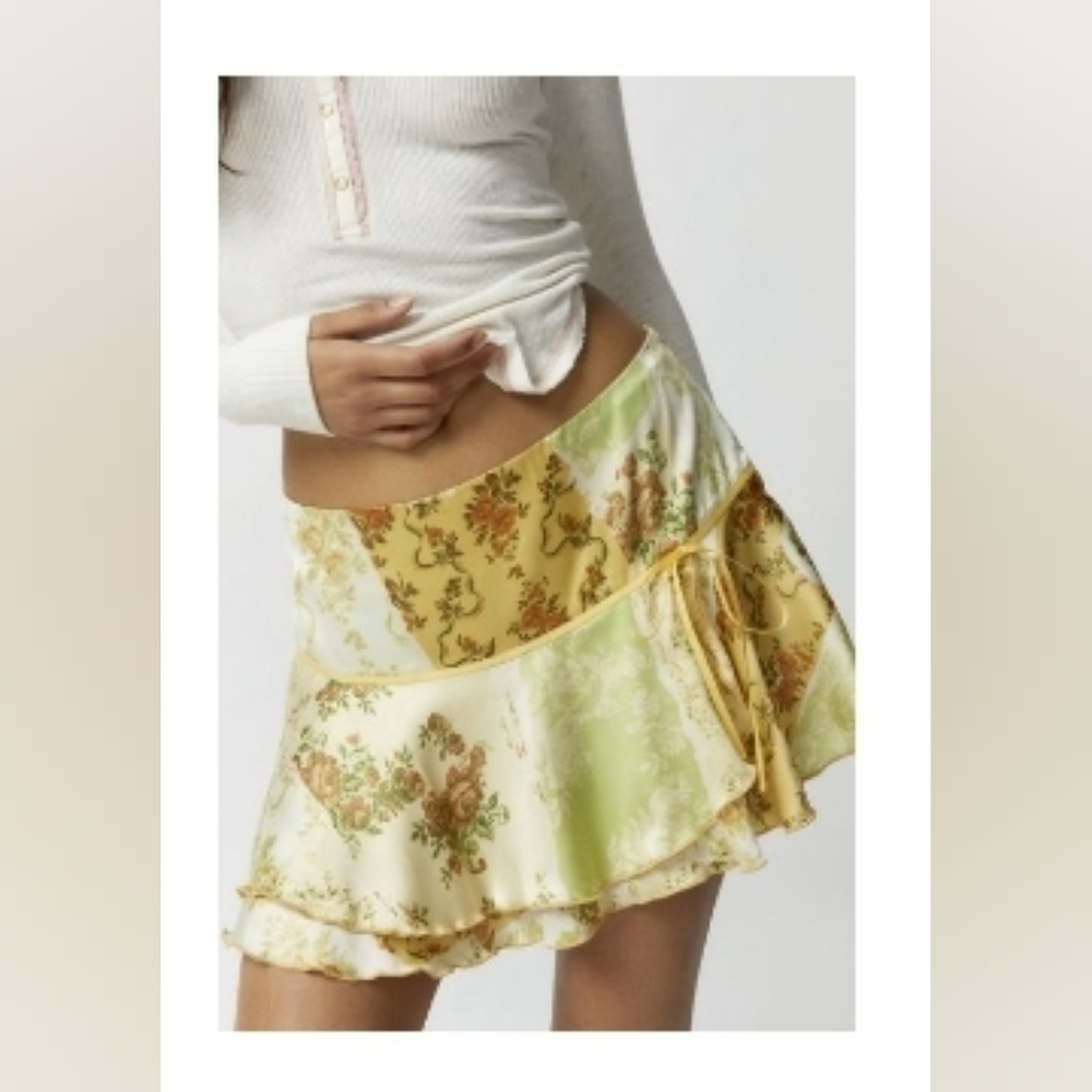 Kimchi Blue from URBAN OUTFITTERS UO Charlene Satin Drop-Waist MINI Skirt